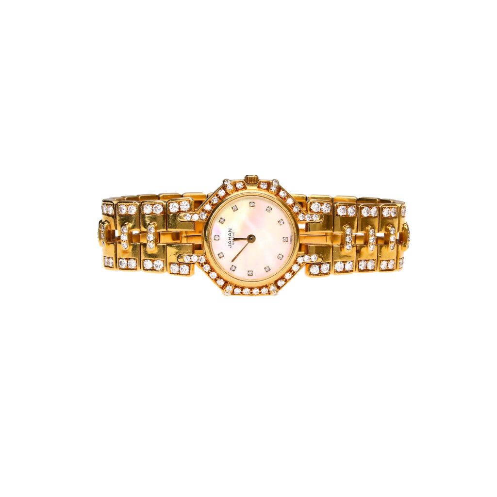 JAHAN 18CT GOLD MOTHER OF PEARL & DIAMOND LADY'S WRISTWATCH at Ross's Online Art Auctions